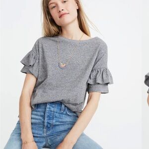 Madewell Heather Gray Ruffle Sleeve Tee